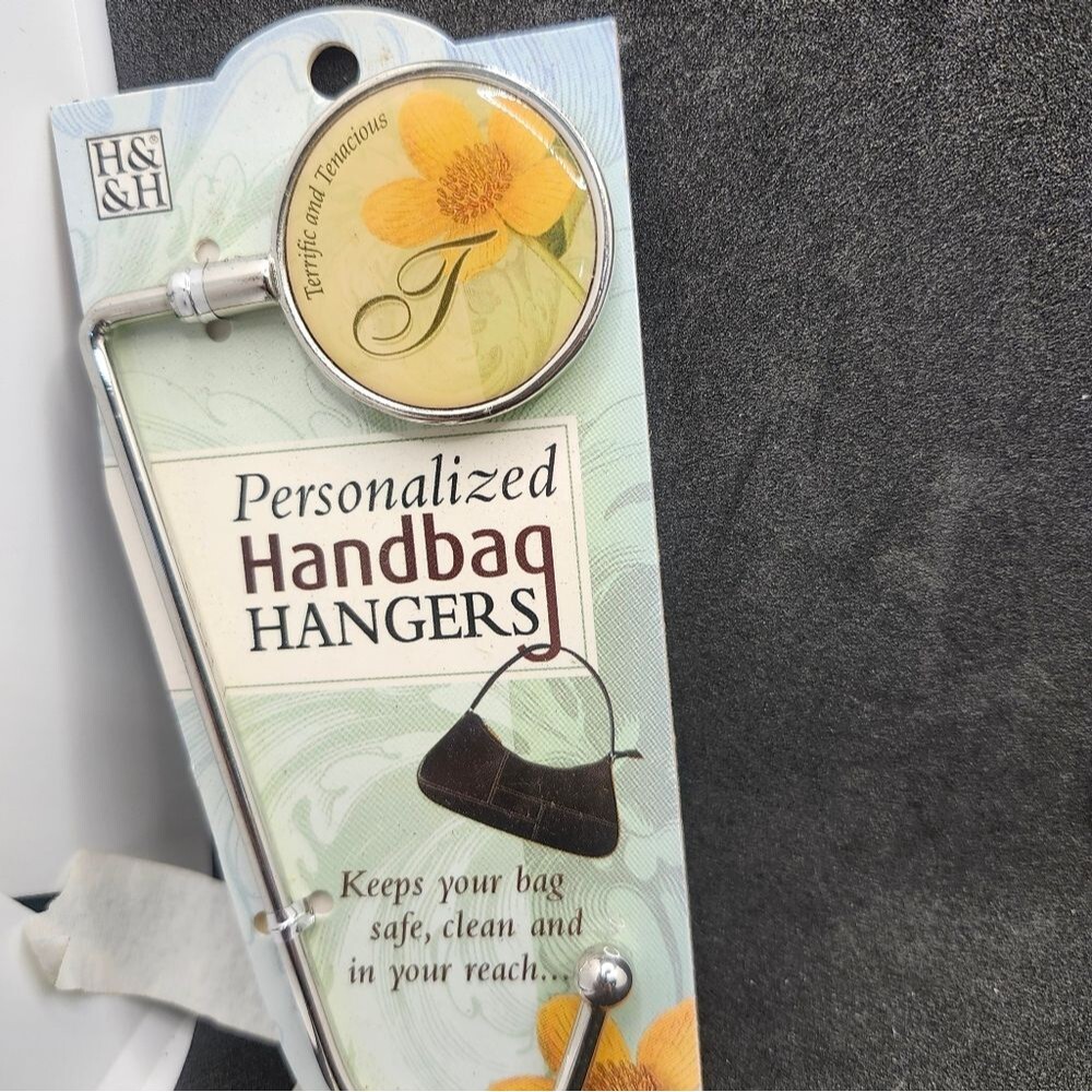H&H Letter “T” Personalized Handbag Hanger – Floral Purse Hook – Monogram Handba